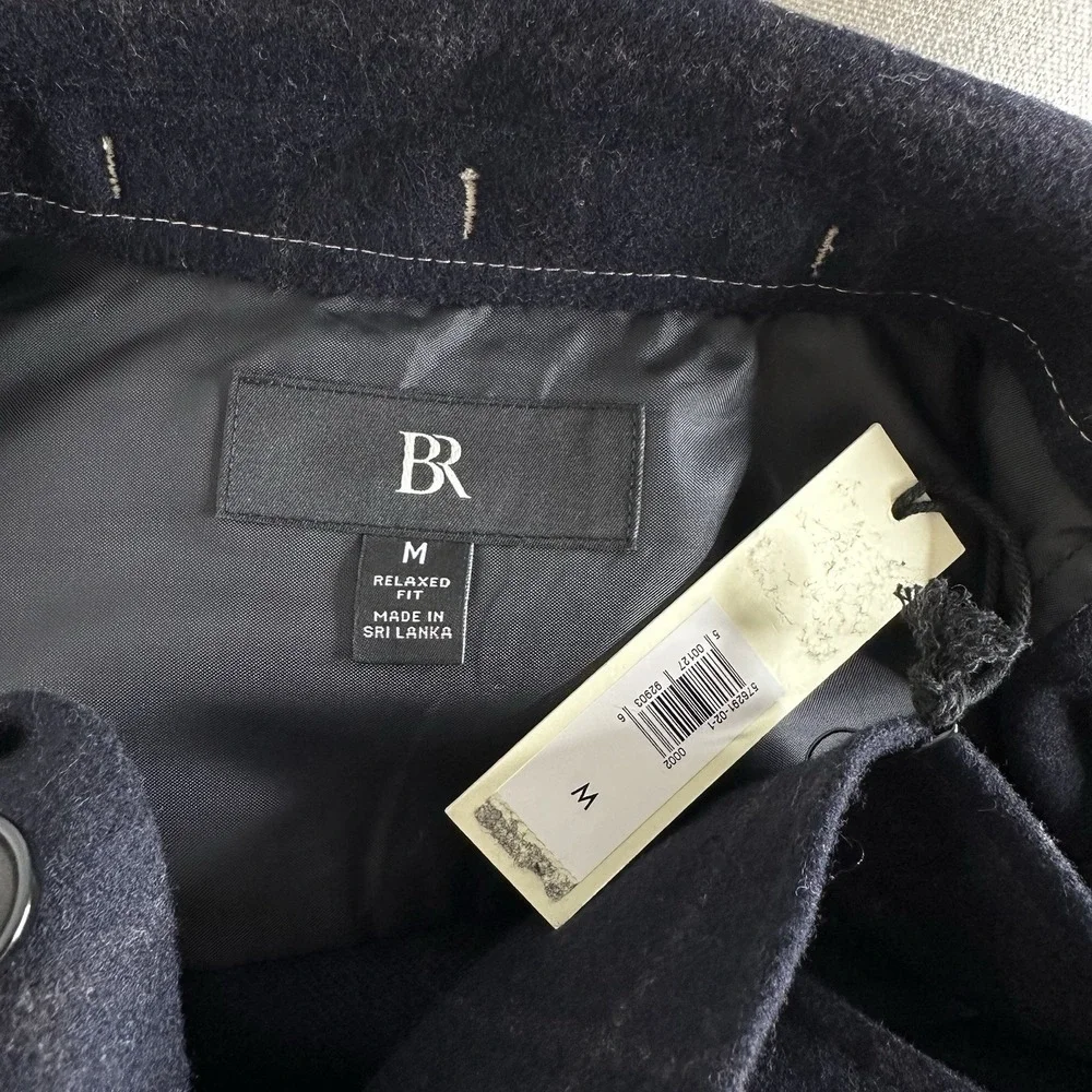 NWT Banana Republic Relaxed Fit Wool Blend Overshirt MEDIUM Navy Plaid Shirt‎